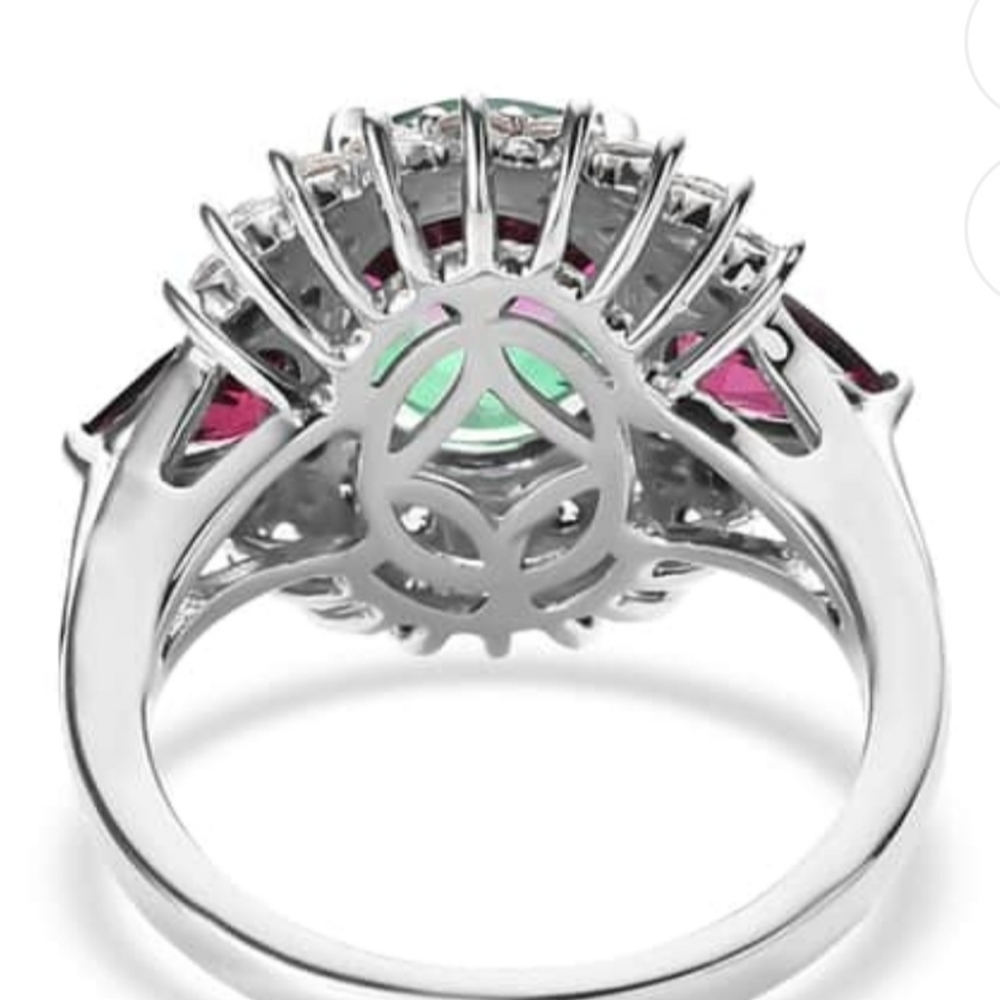 Genuine Watermelon Quartz & Multi Gemstone Ring Platinum over 925 Sz 6! - Picture 11 of 13